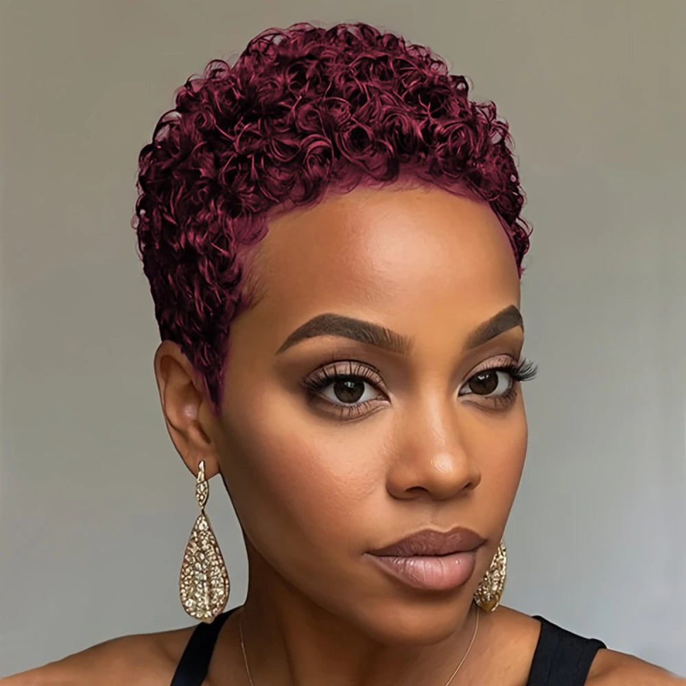 150% Density 4Inch Full Machine Made Wig Short Afro Curly Human Hair Wig Afro Short Wigs for Women Pixie Cut Wig Human Hair