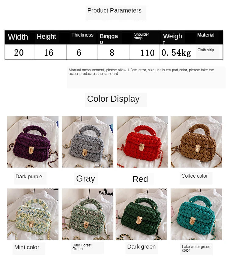 New Rope Woven Women Handbags Designer Knitting Chains Shoulder Crossbody Bag Casual Lady Hand Bags Small Flap Purses