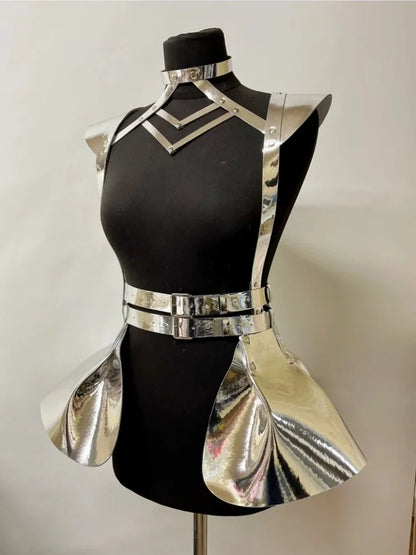 Music Festival Cyberpunk Holographic Colorful Suspender Dress Prom Accessories Belt Cosplay Costume Shiny Carnival Party Skirt