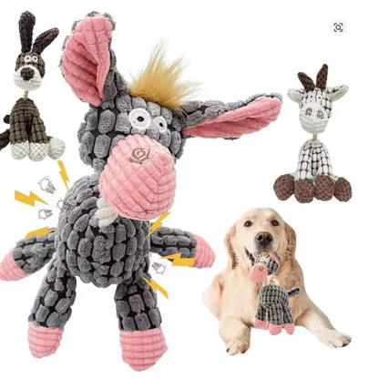 Interactive Cotton Rope Donkey Toy Grey/Brown Plush Sound Pet Training Game for Kittens And Dogs Creative Bite And Play Activity