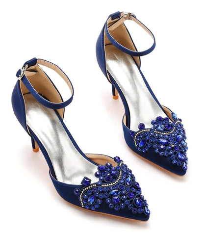 XIHAHA Woman High Heels New Pointed Artificial Diamond Metal Buckle Party Carnival Women's Shoe Satin Girls Banquet Dance Shoes