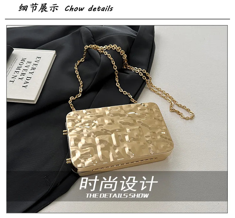 Luxury Golden Evening Bags For Women Wedding Dinner Party Chain Shoulder Cross Body Bag 2024 Designer Purses And Handbags
