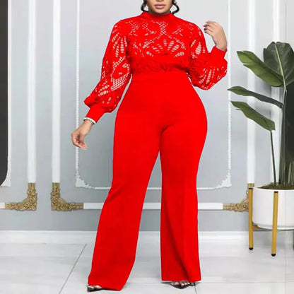 Temperament commuter Slim women's plus size dress mesh lace lace casual jumpsuit trousers