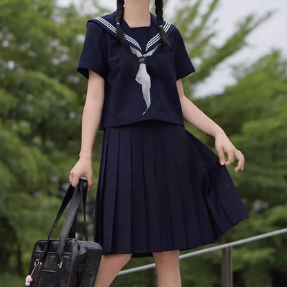 Orthodox JK Uniform School Uniform Basic Navy Navy College Style School Supply Middle Sailor Uniform Autumn and Winter Suit