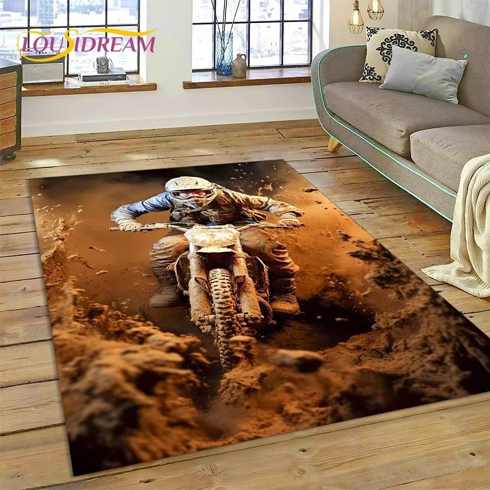 Motocross Modern retro Motorcycle Carpet Rug for Bedroom Living Room Home Sofa Decoration,Children Game Large Decor Floor Mat