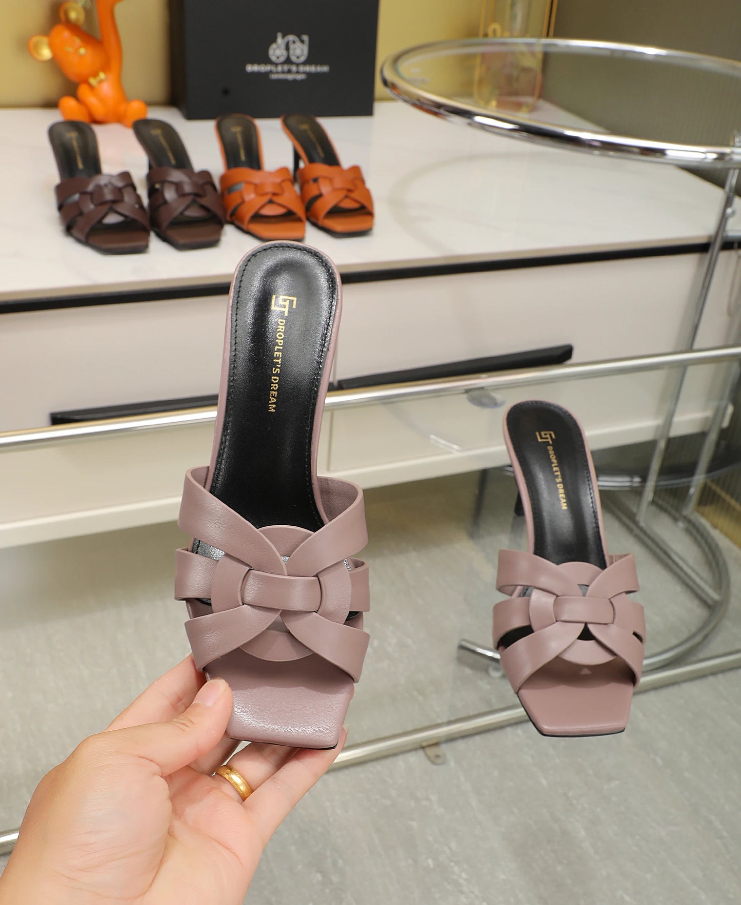 Summer Elegant Women High Heels Leather Fish Mouth Slippers Woman Fashion Shoes Luxury Party Shoes Plus Size Shoes for Women