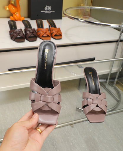 Summer Elegant Women High Heels Leather Fish Mouth Slippers Woman Fashion Shoes Luxury Party Shoes Plus Size Shoes for Women