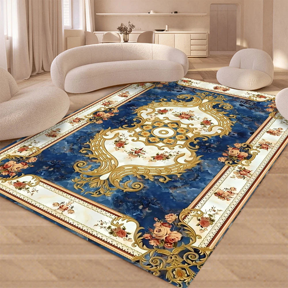 European Retro Floral Large Carpet for Living Room Luxury Decoration Rug  Non-slip Bedroom Cloakroom Washable Soft Mat