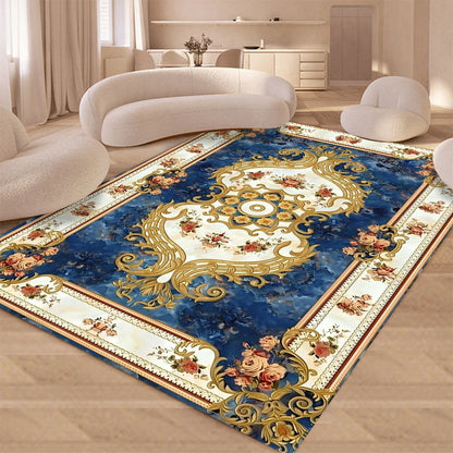 European Retro Floral Large Carpet for Living Room Luxury Decoration Rug  Non-slip Bedroom Cloakroom Washable Soft Mat