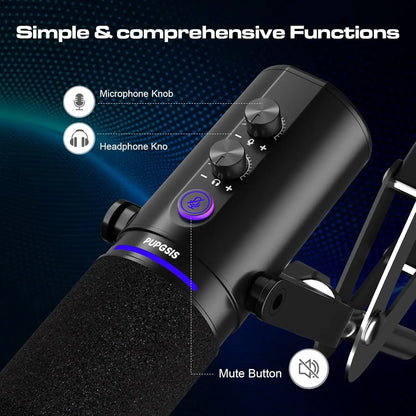 Podcast Dynamic Microphone, XLR/USB Recording PC Microphones for Broadcast, Podcast, Recording, Gaming & Streaming, Studio Mic