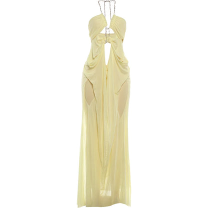 Nibber Prom Party Gown Dress Woman Sexy See Through Luxury Chain Halter Low-Neck Backless Sleeveless Midnight Elegant Vestidos