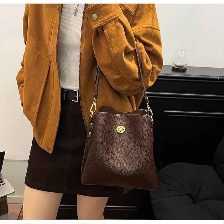 Fashion Women PU Leather Handbags Large Capacity Fashion Female Bucket Shoulder Bag Ladies Messenger Bag Purses and Handbags