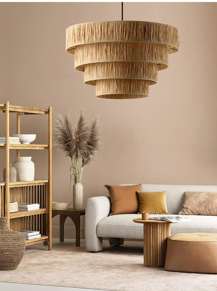Golden Editions Designer Chandelier woven Rattan Straw Pendant Lights large Rattan lighting suspension wabi sabi Restaurant lamp