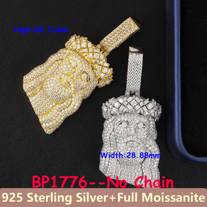 Jesus New Unisex Full Moissanite Diamond Pendants For Men Original 925 Sterling Silver Men's Diamond Jewelry Hip Hop For Party