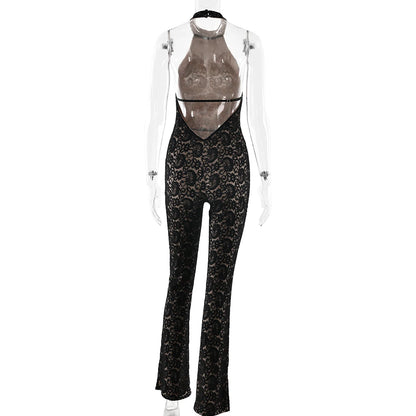 Fantoye Sexy Backless Lace Patchwork Women Jumpsuit Black Sleeveless High Elastic Rompers Spring Bodycon Elegant Party Clubwear