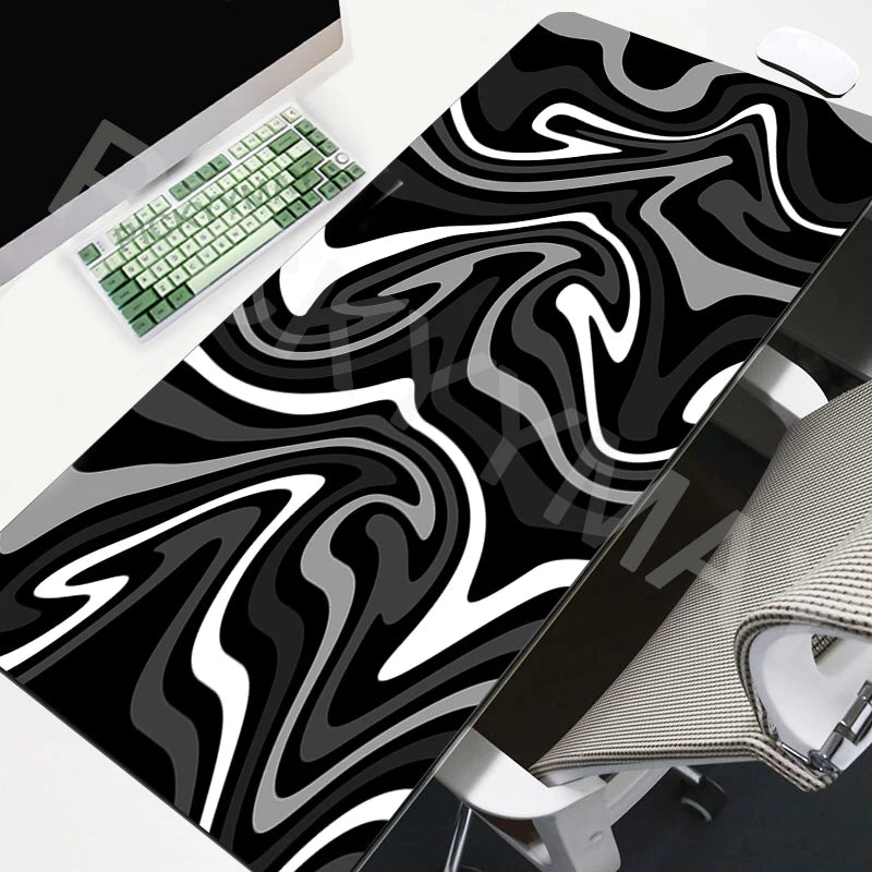 Large Mouse Mat Black And White Mousepad Gaming Mousepads 39.3x19.6in Rubber Keyboard Mats Abstract Desk Pad Office Mouse Pads