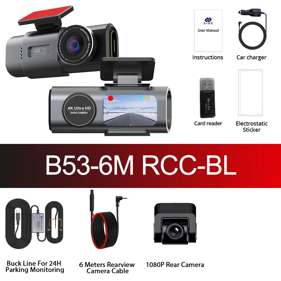 ACCEO 4K Car DVR Mini Video Recorder 24H Parking Dashcam Support Dual Lens 1080P Black Box Room Rearview Camera Night Vision