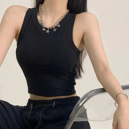 New Women Sports Tank Tops With Bra Pad Casual Crop Tops Backless Knitt Running Camisole For Women Streetwear Tops