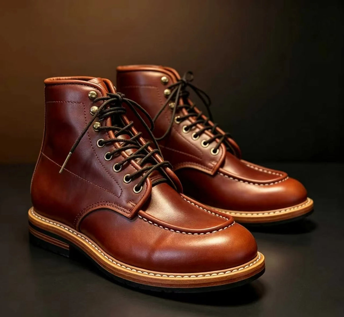 C62 Retro Suede Leather Men Work Boots Brown High Top Lace Up Hand Stitched Thick Sole Biker Ankle Shoes Outdoor Casual Footwear