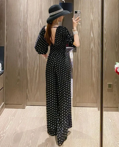 Jumpsuit Women Summer New Temperament Polka Dot V-neck High Waist Casual Wide Leg Jumpsuit Elegant Party One Piece Jumpsuits