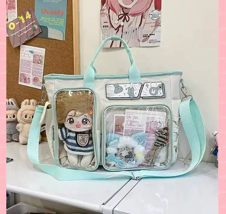 New Y2K Cute Ita Shoulder Bag Large Capacity Backpacks Lolita Girl Transparent Cosplay Handbags DIY Badge Display Crossbody Bags