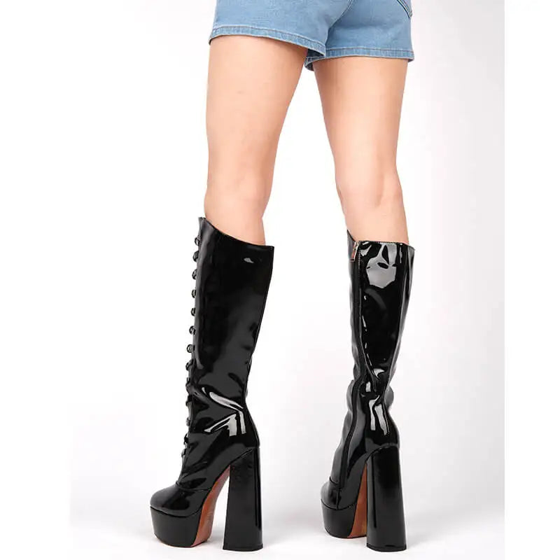 Onlymaker Women Pink Platform Multibuckle Strap Knee High Boots Big Size Comfy Female Side Zipper Mondern Boots