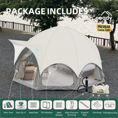 Coody Beige Dome Air Tent, 2-4 Person Classic Geodesic Inflatable Tent For Family Glamping Camping