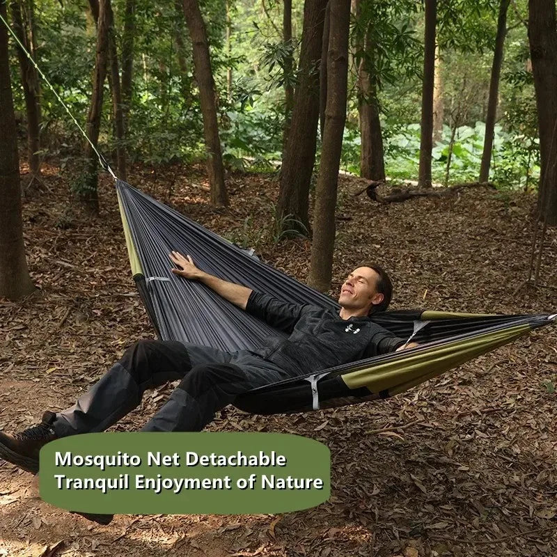 Outdoor Camping Hammock with Sunshade and Mosquito Net Anti-Rollover Single Double Portable Hanging Bed with Bug Net