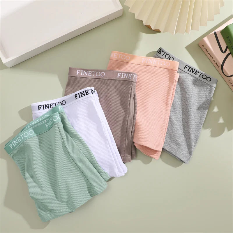 FINETOO 6PCS/Set Women Cotton Panties Female Boxer Boyshort Low Waist Letter Logo Sport Underwear Ladies Pants Intimate Lingerie