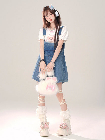 REDDACHiC Denim Blue Bunny Ears Rompers Women Star Rivets Sleeveless Wide Leg Solid Casual Overall Shorts Jumpsuit Streetwear