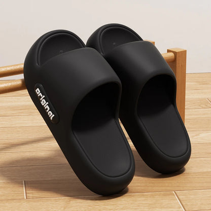 Unisex Letter Slippers Beach Slides Solid Color Mens Thick Sole Indoor Outdoor Bathroom Anti Slip Shoes Summer Couple Sandals
