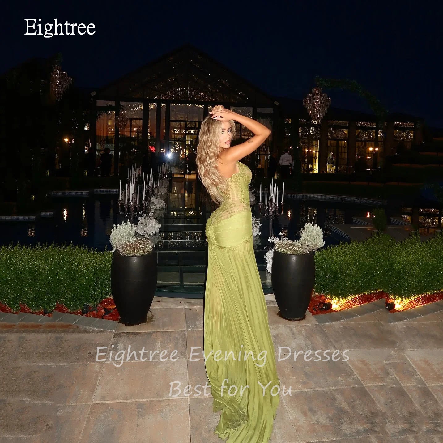 Eightree Glamorous Halter Mustard Green Prom Gowns Backless Mermaid Formal Party Gown Floor Length Evening Dress Customized