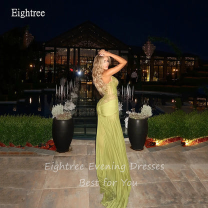 Eightree Glamorous Halter Mustard Green Prom Gowns Backless Mermaid Formal Party Gown Floor Length Evening Dress Customized