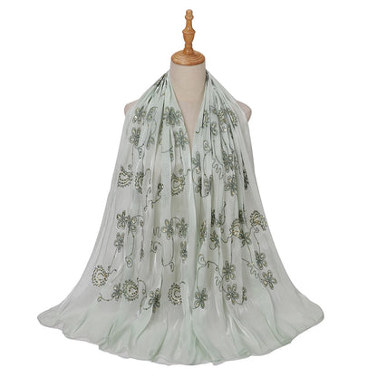 Elegant Embroidery Glitter Shimmer Hijab Shawl Pleated Glitter Chiffon Shawl Lightweight Crinkle Flowy Plain Hijab Scarves