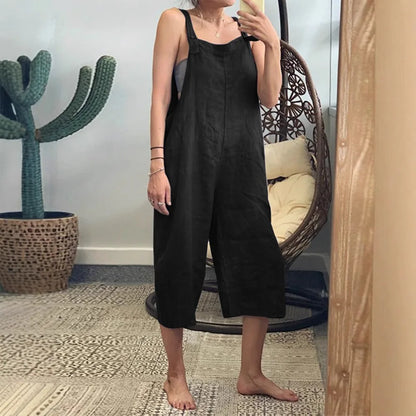 Women 2026 Sling Rompers Summer New Solid-Color Cotton Loose Casual Overalls Jumpsuits Women's Clothing