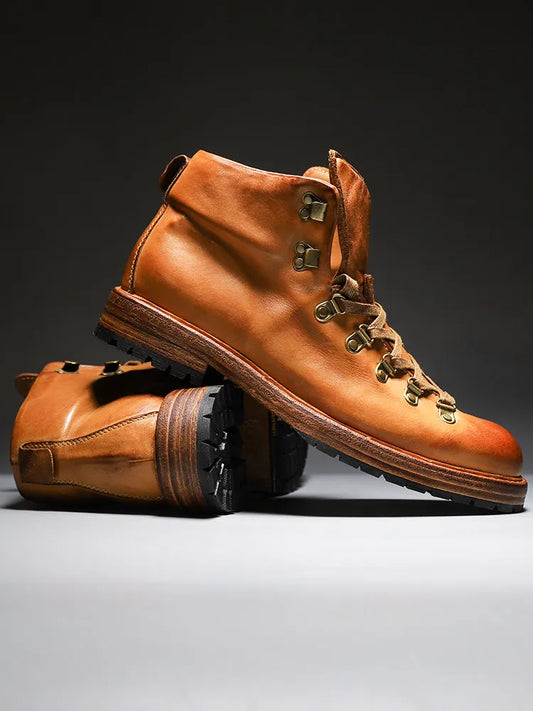 Handmade Horsehide Work Boots Outdoor Hiking Mountaineering Boots Vintage Goodyear Welted Men Shoes American Motorcycle Boots