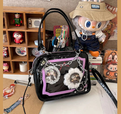New Arrival Subculture Spicy Cool Girls Shoulder Bags Fashion Gothic Style PU Leather Ita Bags Pin Display Ita Crossbody Purse
