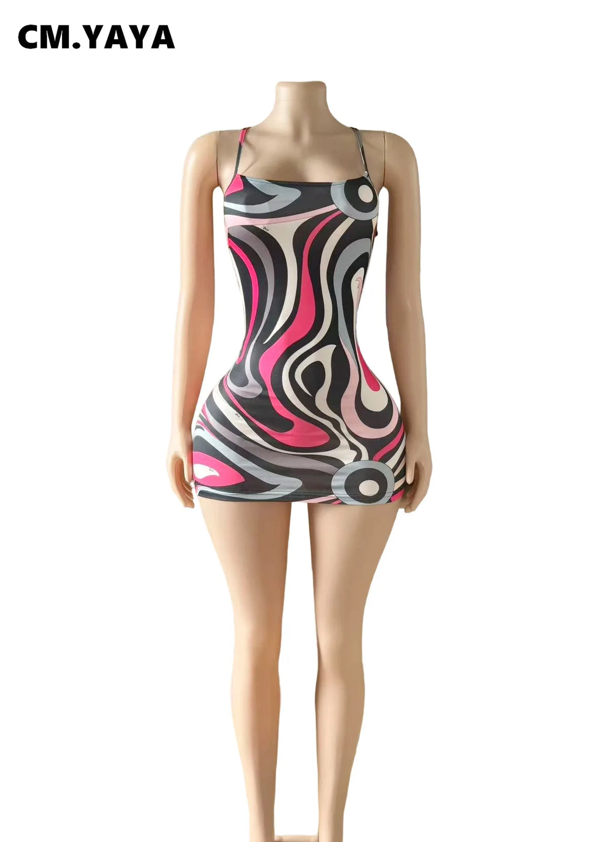 CM.YAYA Women Sleeveless Striped Printed Backless Smock Dress 2025 Vacation Strapless Birthday Summer Party Dresses Vestidos