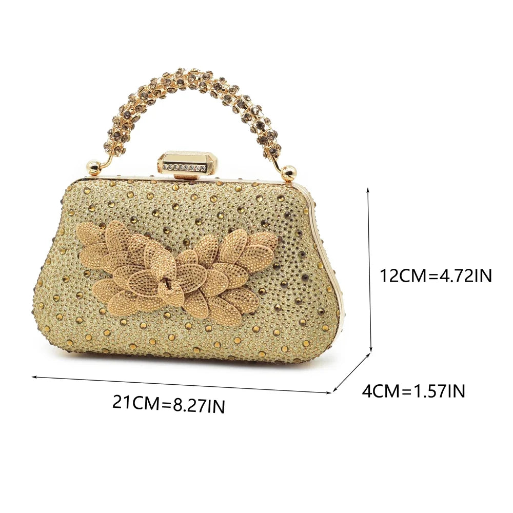Original Italian Shoes and Bag Set for Women Full Rhinestone Chic and Elegant Woman Shoes and Bag for Party Wedding Pumps