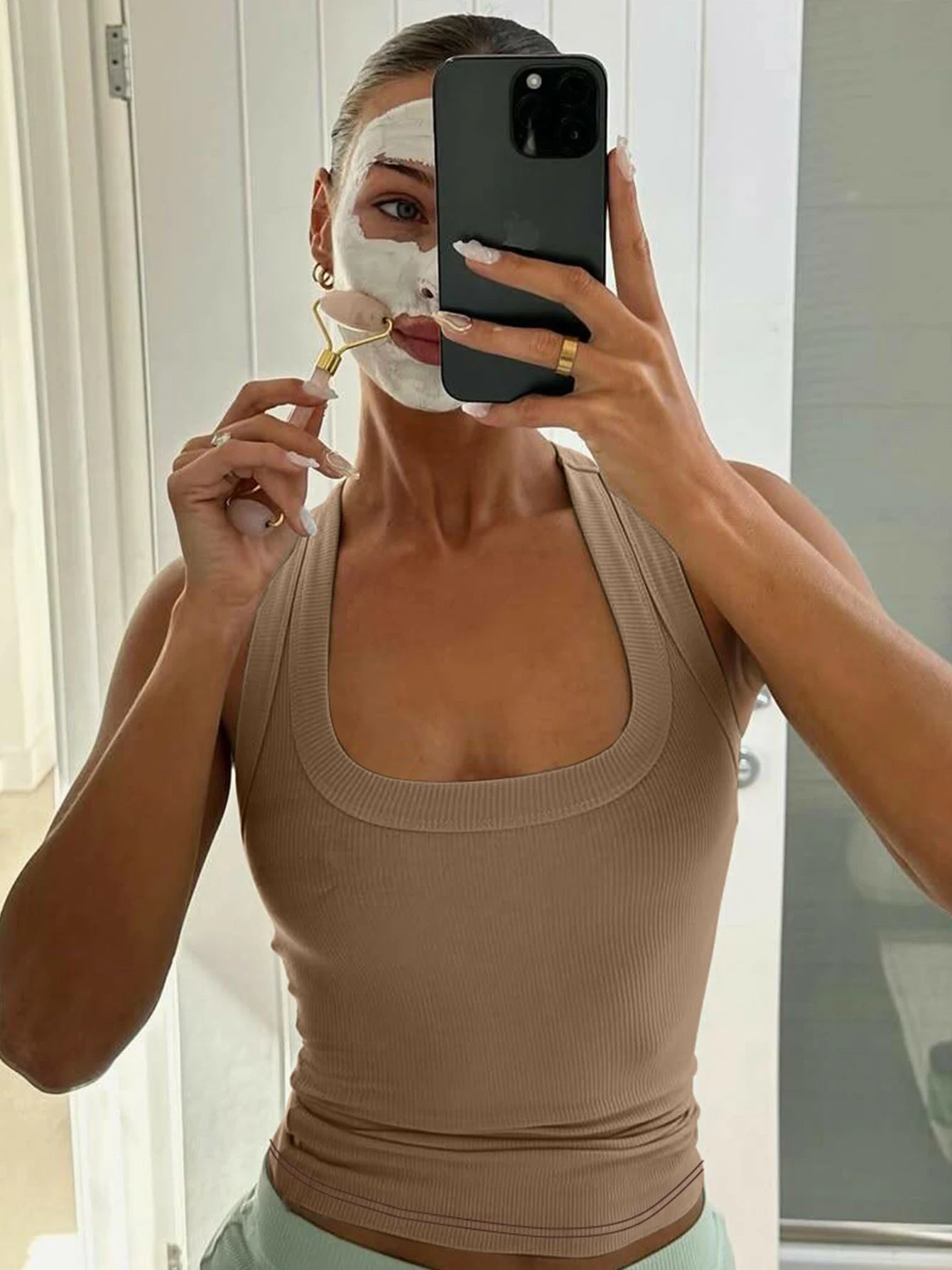 Dulzura Square Collar Sleeveless Slim Ribbed Tank Top Women'S Solid Sexy Casual Top Party Club Street Summer Clothes Wholesale