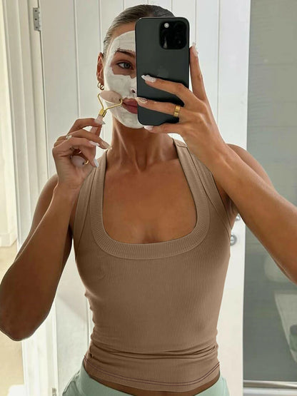 Dulzura Square Collar Sleeveless Slim Ribbed Tank Top Women'S Solid Sexy Casual Top Party Club Street Summer Clothes Wholesale