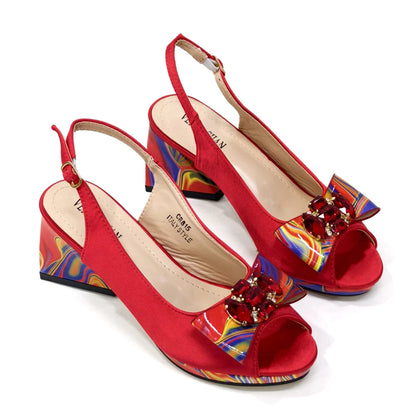 Venus Chan 2024 Fashion Purple Color Painted Rhinestones Elegant Peep Toe Sandals Shoes and Bag Set Italian Heels for Womens