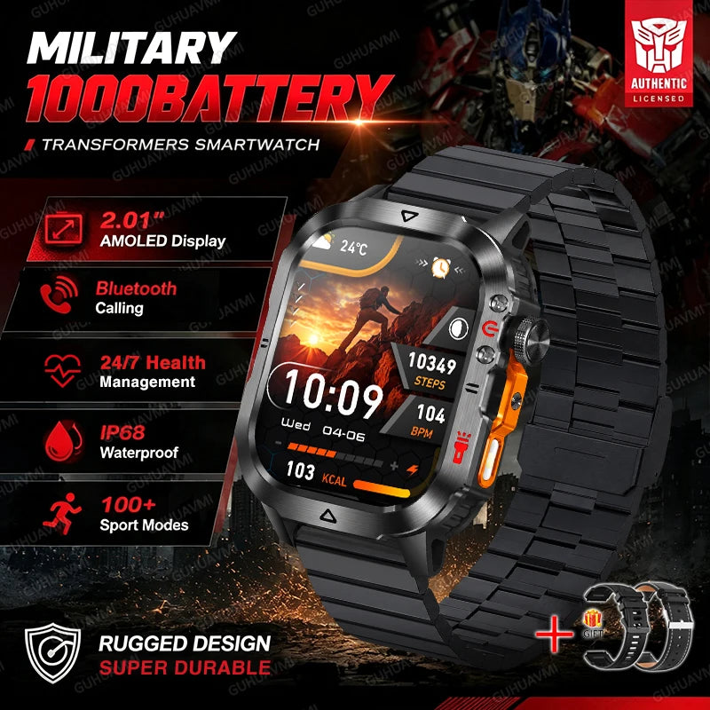 New Custom Co branded Men Transformers Smart Watch Outdoor 100mAh Battery GPS Flashlight BT Call Waterproof Sports Smartwatches