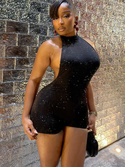 Nibber Backless Romper Women Sexy Halter Glitter Dot Print Sleeveless Midnight Wild Summer Sexy Skinny Club Vacation Playsuits