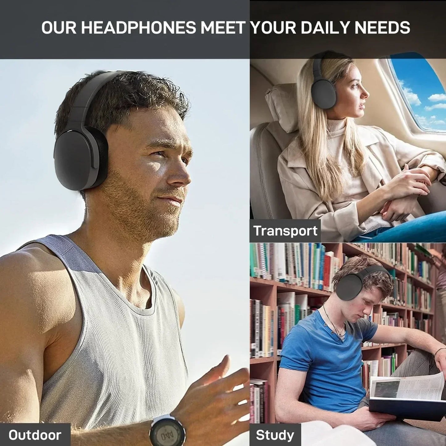 Hot Wireless Bluetooth Headphones Over Ear Hifi Stereo Headset True Sports Earphones TF AUX Music Player with HD Mic
