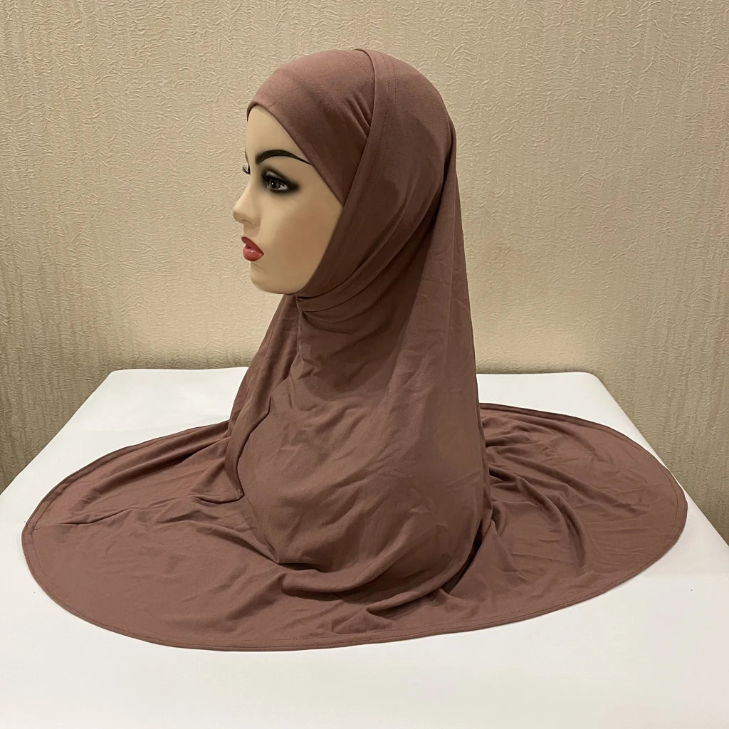 H292 Plain Two Pieces Large size muslim hijab with chin part top quality amira pull on islamic scarf hot sell headscarf