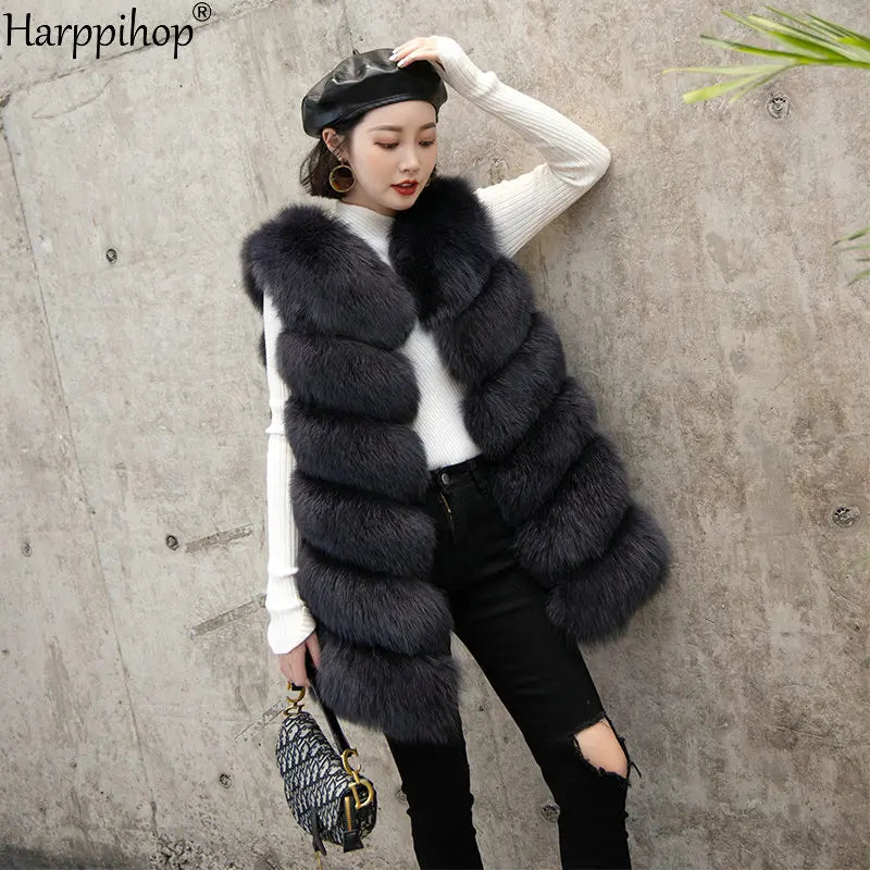 Women Natural Real Fox Fur Vest Autumn Winter Ladies 6 Strips Gilet Sleeveless Genuine Fur Coat Female Real Fur Vest Waistcoat