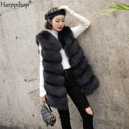 Women Natural Real Fox Fur Vest Autumn Winter Ladies 6 Strips Gilet Sleeveless Genuine Fur Coat Female Real Fur Vest Waistcoat