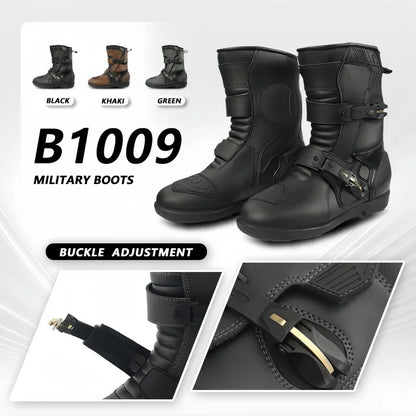 Men's Leather Motorcycle Riding Boots, Breathable Lining, Durable & Comfortable Anti-Slip Motorbike Shoes for Street Riding
