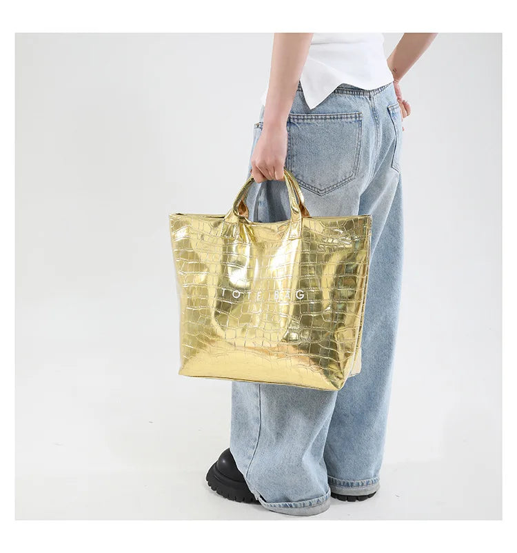 Crocodile Texture Tote Bag Pvc Kraft Paper Large Capacity Luxury Hobo Handbag Women Casual Shopping Letters Top Handle Hand Bags
